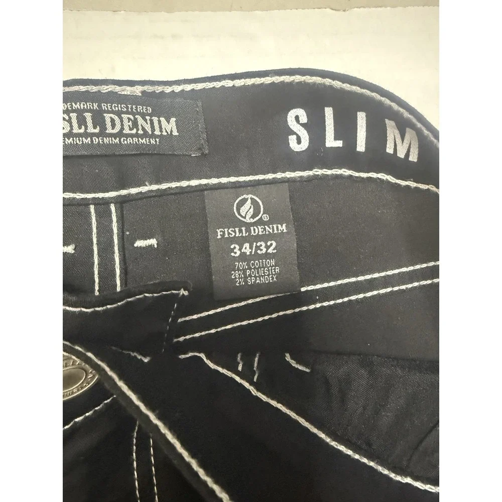 FISLL NBA Men's Los Angeles Lakers Denim Jeans with‎ Checkered Pattern, Black34